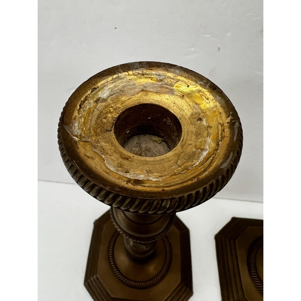 Vintage Pair Solid Brass Taper Candle Holder Candlesticks Square Base 7.5" - Picture 7 of 9